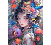 MIRONS Ricamo Starter Kit, Ragazza cartone animato, fiori e uccelli, H, 30 * 40 cm 11CT Contato Cross Stitch Kit, Kit Punto Croce Prestampato Completo Stampati Prestampati Schemi per Principianti