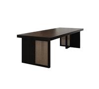 MIROOOO Tavolino da Caffè Tavolo da tè in legno massello di rattan, grande tavolo nero adatto for soggiorno, ristorante e bar Tavolo da Pranzo(160cm)