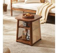 MIROOOO Tavolino da Soggiorno Tavolino da tè Tavolino Quadrato da Salotto, Divano, tavolino Laterale, Stile Wabi-sabi, retrò, in Legno, Rattan, tavolino Basso Comodino(M-57x57x42cm)