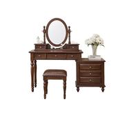 MIROOOO Vanity Desk Scrivania per Il Trucco Toletta in Legno Comodino Toletta for Camera da Letto con mobiletto portaoggetti e Sgabello Postazione Trucco Scrivania per Camera da Letto