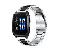 MiRowy 20mm Cinturino in Metallo per Garmin Approach S50/S44/Vivoactive 6/5/Forerunner 570 42mm/165/165 Music, Acciaio Inossidabile Bracelet per Garmin Venu Sq 2/Sq 2 Music/Venu 2 Plus, Argento & Nero