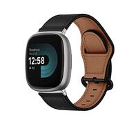 MiRowy Cinturino in Pelle per Fitbit Versa 4/Versa 3/Sense 2/Sense, con Fibbia Argento Lucido in Acciaio Inossidabile, Regolabile di Ricambio Cinturino per Fitbit Versa 4/Versa 3/Sense 2/Sense - Nero