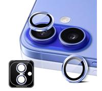 MiRowy Pellicola Fotocamera per iPhone 16/iPhone 16 Plus, 9H Vetro Temperato Copri Anello Individuale in Metallo Cámara Protector, HD Chiaro, Pellicola Protettiva Obiettivo Fotocamera, Blu oltremare