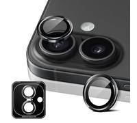 MiRowy Pellicola Fotocamera per iPhone 16/iPhone 16 Plus, 9H Vetro Temperato Copri Anello Individuale in Metallo Cámara Protector, HD Chiaro, Pellicola Protettiva Obiettivo Fotocamera, Nero
