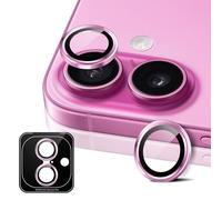 MiRowy Pellicola Fotocamera per iPhone 16/iPhone 16 Plus, 9H Vetro Temperato Copri Anello Individuale in Metallo Cámara Protector, HD Chiaro, Pellicola Protettiva Obiettivo Fotocamera, Rosa