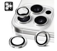 MiRowy Pellicola Fotocamera per iPhone 16 Pro/iPhone 16 Pro Max, 9H Copri Anello Individuo in Motallo Cámara Protector, HD Chiaro, Pellicola Protettiva Obiettivo Fotocamera, Titanio bianco
