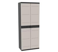 Miroytengo Armadio in resina scopino giardino Titanium, armadio esterno 2 ante 4 ripiani nero 70x176x41 cm