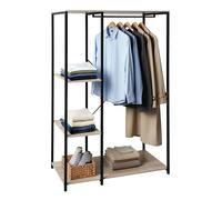 Miroytengo Armadio spogliatoio aperto con 3 ripiani e barra in colore legno chiaro-nero in melammina e metallo 90x167x40 cm