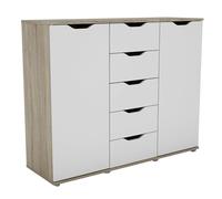 Miroytengo Credenza a 2 porte, buffet per soggiorno, 5 cassetti Parc rovere sonoma e bianco opaco 120 x 97 x 38 cm