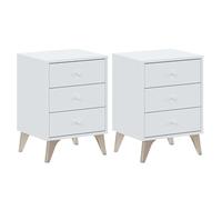 Miroytengo Set di 2 comodini Sweet, comodini con 3 cassetti, comodini camera da letto bianco