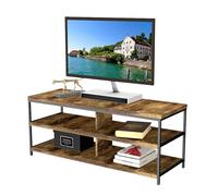 Miroytengo Tavolo TV Soggiorno 110 cm Terra con 2 ripiani e 4 spazi per TV fino a 50" Colore rovere cambriano e nero 110x45x40 cm