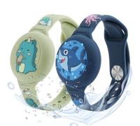 MIRPARVA Bracciale Bambini per Airtag, Impermeabili Silicone Braccialetti Compatibile con Airtag, Custodia Tracker GPS Braccialetto per Adolescenti (blu squali + verde dinosauri)
