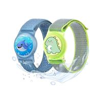 MIRPARVA Bracciale Bambini per Airtag, Nylon Impermeabili Braccialetti Compatibile con Airtag, Cinturini Regolabile Anti-Perdita Loop per Bambini Adolescenti (verde dinosauri + squali)