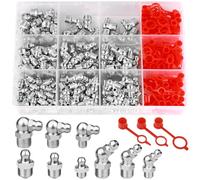 MirraSwit 270 Pezzi Set di Ingrassatori, Ingrassatori Testine M6 M8 M10 in Dritto e Angolato 45° 90°per Raccordo per Ingrassatore, con Cappello Antipolvere, Scatola per Meccaniche