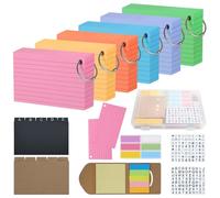 MirraSwit 300 Pezzi Flashcards A7, Colorate Addossate Lined Carte, Lined Learning Cards con anello in Metallo, Mobile Sticker, Logo Sticker per Vocaboli Inglesi, Formule e Note