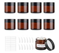 MirraSwit 8 Pezzi Marrone Vasetti Vetro 60ml, Vetro Contenitori Creme, Barattoli per Crema Marrone, Contenitori per Cosmetici con Cucchiaio Raschiatore per Cosmetici, Creme, Lozioni