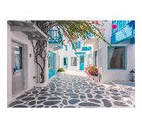 MIRRORANG 1,5x1m Grecia Santorini Sfondo Blu Architettura Santorini strada Sfondo Matrimonio Luna di Miele Decorazione Addio al nubilato Festa Evento di viaggio Sfondo per la fotografia, Vinile