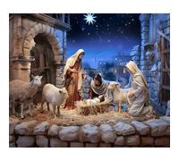 MIRRORANG 1,5x1m Natale Sfondo Nascita di Gesù Natività Cristiana Santa Vergine Maria Fattoria Fienile Religioso Parete Arazzo Fotografia Sfondo per l'Inverno Natale All'aperto Chiesa
