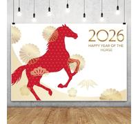 MIRRORANG 1.5x1m Sfondo bianco di Buon Anno Cinese 2026, sfondo fotografico con motivo di carta ritagliata del Cavallo Rosso per la celebrazione della Benedizione del Festival di Primavera