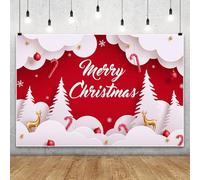 MIRRORANG 1.5x1m Sfondo natalizio rosso e bianco con albero di Natale, stelle, oro, cervo, bastoncino di zucchero, sfondo decorativo per foto, inverno, Capodanno, feste in famiglia