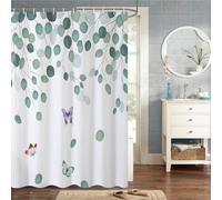 MIRRORANG 105x160cm Verde Fogliame Tenda Della Doccia Primavera Acquerello Pianta Eucalipto Rotondo Foglia e Farfalle Tenda Da Doccia per Bagno Impermeabile Tessuto In Poliestere Set