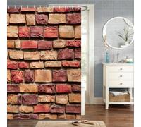 MIRRORANG 180x180cm Calcolo Tenda Della Doccia Rustico Stile Retrò Pietre Rosse Parete Tenda Da Doccia per Bagno Impermeabile Tessuto In Poliestere Set