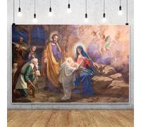 MIRRORANG 2,2 x 1,5 m Presepe Fondale Nascita di Gesù Decorazioni natalizie religiose Gesù nella Mangiatoia Fotografia Sfondo Cristiano Decorazione Arte Della Parete Decorazione Photo Booth Puntelli