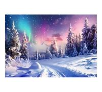 MIRRORANG 2,2x1,5m Aurora Boreale Cielo Notturno Sfondo Strada Ghiaccio Foresta Cielo Stellato Luci Polari Norvegia Fotografia Sfondo per Buona Vigilia di Natale Felice Anno Nuovo Festa Bambino Doccia