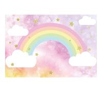 MIRRORANG 2,2x1,5m Sfondo arcobaleno per feste di compleanno per ragazze, glitter, stelle, arcobaleno, cielo rosa, nuvole, sfondo fotografico, decorazioni per feste di neonato, vinile