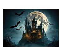 MIRRORANG 2,2x1,5m Sfondo di Halloween con vampiri, natura selvaggia, casa stregata, pipistrello, albero strano, sfondo fotografico di notte di luna piena, banner per feste a tema horror di carnevale