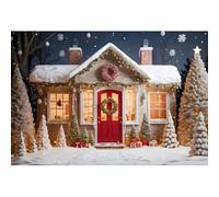 MIRRORANG 2,5x1,8m Inverno Candyland Sfondo Natale Pan di Zenzero Casa Blu Notte Cielo Pino Foreste Fotografia Sfondo per Capodanno Natale Campane Partito