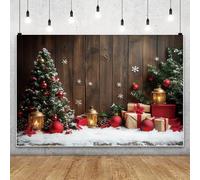 MIRRORANG 2.5x1.8m Sfondo rustico in legno marrone con fiocchi di neve, palline di Natale, lampada, sfondo fotografico rustico, decorazioni invernali per la casa e la sala per feste