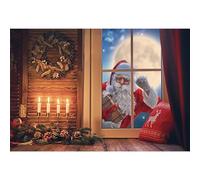 MIRRORANG 2,7x1,8m Natale Sfondo Babbo Natale Bussare alla porta Di legno Casa Candela Fotografia Sfondo Ritratto Cabina fotografica Natale Partito Bandiera Decorazioni Studio oggetti di scena, Vinile
