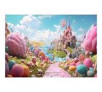 MIRRORANG 3,5 x 2,5 m Sfondo a tema Candy House per festa di compleanno di una principessa dolce, sfondo fotografico con lecca-lecca arcobaleno, lecca-lecca e marshmallow, fantasia e fiaba.