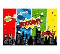 MIRRORANG 3,5x2,5m Supereroe Sfondo per la Festa di Compleanno Super Heros Citycape Costruzione Boa Camera da Letto Carta da Parati Neonato Bambini Partito Evento Sfondo per la Fotografia, Vinile