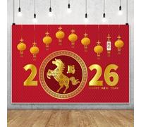 MIRRORANG 3.5x3m 2026 Felice Anno Nuovo Cinese, Sfondo Rosso Oro, Lanterna Zodiacale 2026, Sfondo per la Celebrazione della Vigilia del Capodanno Lunare, Decorazione per la Festa di Primavera