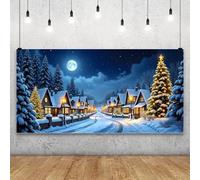 MIRRORANG 3.6x1.8m Sfondo invernale innevato, strada, foresta di pini, casa in legno, notte di luna, fotografia, sfondo per Natale, Capodanno, festa, decorazione da parete per la casa