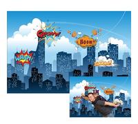 MIRRORANG 3 x 2 m Wonder Woman fondali altri supereroi paesaggio urbano fotografia sfondo maschera grande come super eroe Wow edifici Skyline edifici città festa di compleanno evento studio foto