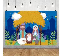 MIRRORANG 3x2.5m Sfondo della Natività di Gesù dei cartoni animati, Maria Giuseppe, Stella di Betlemme, Scena della mangiatoia, Sfondo fotografico, Decorazioni per feste religiose di Natale