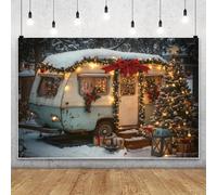 MIRRORANG 3x2,5m Sfondo di Natale per la fotografia Notte d'inverno Vintage Bus Shop Albero di Natale Neve Glitter Luci Decor Bokeh Sfondo Neonato Baby Shower Famiglia Vacanze Feste Banner Forniture