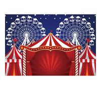 MIRRORANG 3x2m Circo Carnevale Sfondo Rosso Circo Divertimenti Parco Tende Parco giochi Giostra Ferris Ruota Fotografia Sfondo per Bambino Doccia Bambini Primo Compleanno, Vinile
