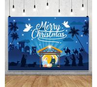 MIRRORANG 3x2m Sfondo di Buon Natale Natività di Gesù Presepe Vergine Maria Giuseppe Pecore Notte dei Re Magi Sfondo Fotografico per Decorazioni Religiose Cristiane per Feste
