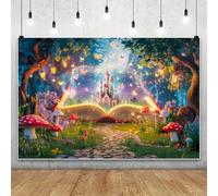 MIRRORANG 3x2m Sfondo fantasy con libro aperto, foresta da favola colorata, sentiero luminoso, lanterne luminose, funghi, sfondo fotografico per festa fantasy, baby shower, compleanno