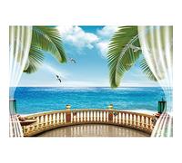 MIRRORANG 3x2m Sfondo fotografico tropicale sul mare oceano blu balcone cielo nuvola bianca palme gabbiani sfondo per feste Luau baby shower oggetti di scena per studio fotografico