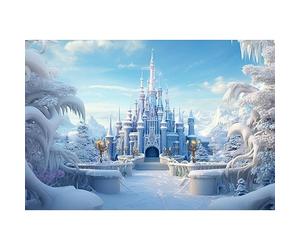 MIRRORANG 3x2m Sfondo invernale del mondo ghiacciato, edifici bianchi, giardino, scultura di ghiaccio, palazzo di lusso, sfondo fotografico, festa, baby shower, striscione di Natale