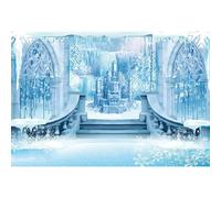 MIRRORANG 4,5x3m Inverno Castello Fotografia Sfondo Blu Ghiaccio Congelato Foresta Paese delle Meraviglie Sfondo Cascata Pino Bambino Doccia Bambini Festa di Compleanno Forniture Decorazione, Vinile