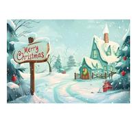 MIRRORANG 6x3m Cartone Animato Natale Sfondo Inverno Neve Strada Casa Santa Glitter grande Pino Fiaba Animato Fotografia Sfondo per Capodanno Natale