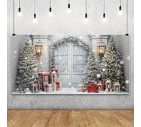 MIRRORANG 6x3m Sfondo fotografico invernale natalizio con alberi di Natale, muro di mattoni, bokeh innevato, per decorazioni stagionali, feste di Capodanno e casa