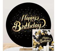 MIRRORANG Diametro 1,8m Rotondo Nero e Oro Sfondo per Buon Compleanno Oro Incandescente Punti Foto Sfondo Festa di Compleanno Bambino Doccia Decorazione Forniture, Poliestere