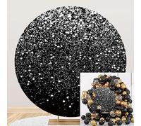MIRRORANG Diametro 2m Nero Argento Sfondo Rotondo Glitter Lamina D'argento Non Paillettes Astrattismo Fotografia Sfondo Matrimonio Festa di Compleanno Baby Shower Decorazione, Poliestere